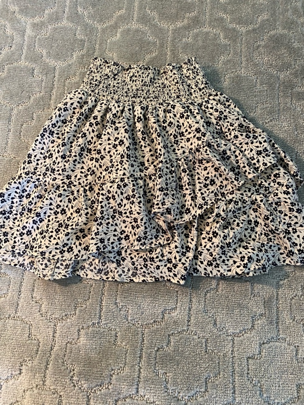 Altard State Womens Black White‎ Floral Tiered Mini Skirt Smocked Waist Boho